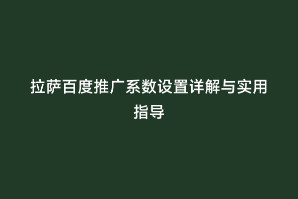 拉萨百度推广系数设置详解与实用指导