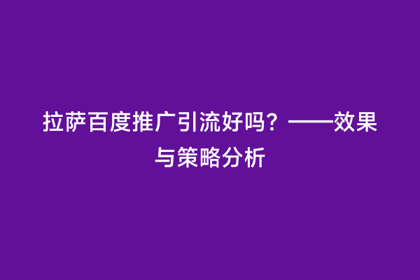 拉萨百度推广引流好吗？——效果与策略分析