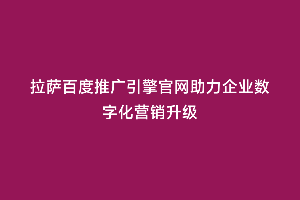 拉萨百度推广引擎官网助力企业数字化营销升级