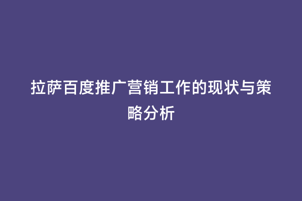 拉萨百度推广营销工作的现状与策略分析