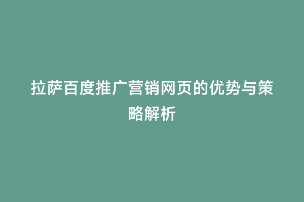 拉萨百度推广营销网页的优势与策略解析