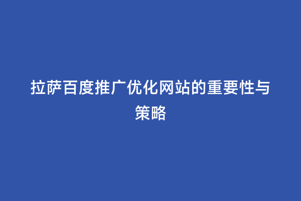拉萨百度推广优化网站的重要性与策略