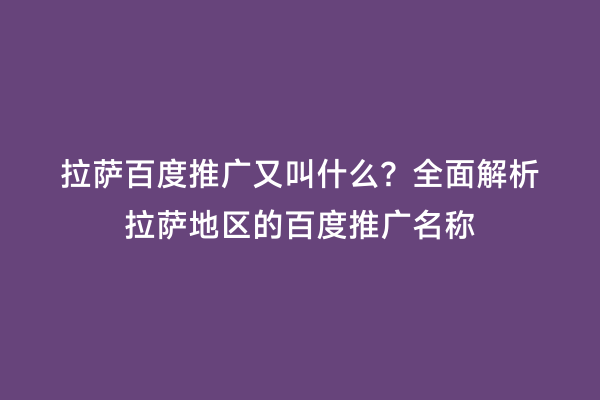 拉萨百度推广又叫什么？全面解析拉萨地区的百度推广名称