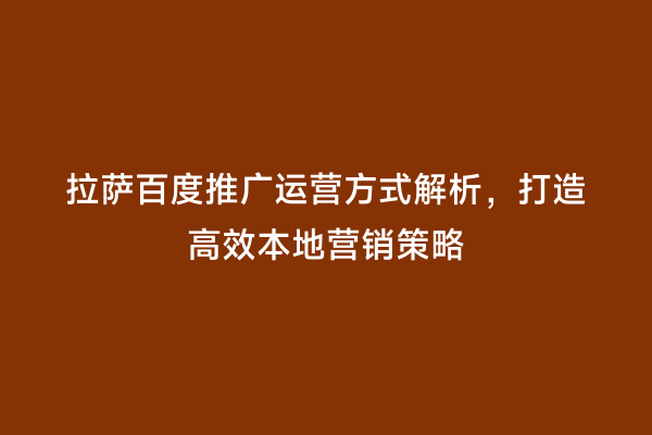 拉萨百度推广运营方式解析，打造高效本地营销策略