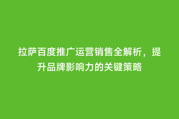 拉萨百度推广运营销售全解析，提升品牌影响力的关键策略