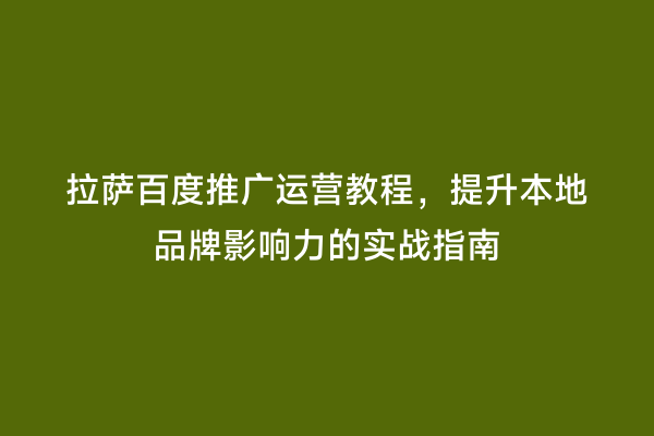 拉萨百度推广运营教程，提升本地品牌影响力的实战指南