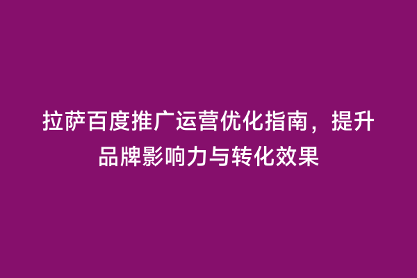 拉萨百度推广运营优化指南，提升品牌影响力与转化效果