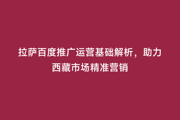 拉萨百度推广运营基础解析，助力西藏市场精准营销