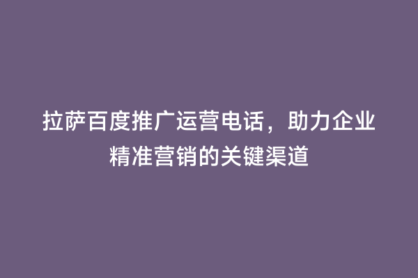 拉萨百度推广运营电话，助力企业精准营销的关键渠道
