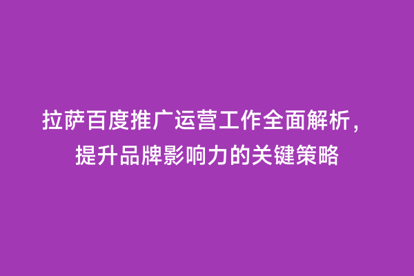 拉萨百度推广运营工作全面解析，提升品牌影响力的关键策略