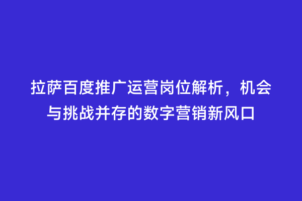 拉萨百度推广运营岗位解析，机会与挑战并存的数字营销新风口