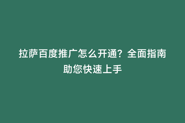 拉萨百度推广怎么开通？全面指南助您快速上手