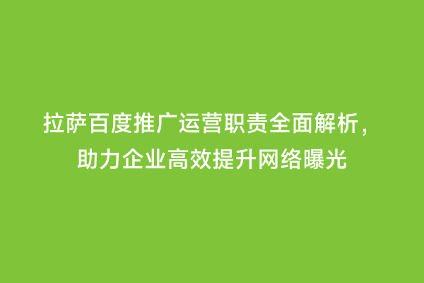 拉萨百度推广运营职责全面解析，助力企业高效提升网络曝光