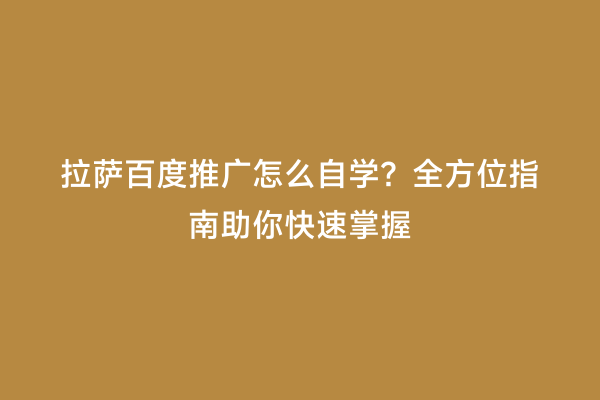 拉萨百度推广怎么自学？全方位指南助你快速掌握