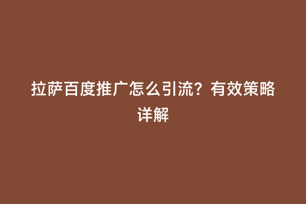 拉萨百度推广怎么引流？有效策略详解