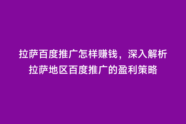 拉萨百度推广怎样赚钱，深入解析拉萨地区百度推广的盈利策略