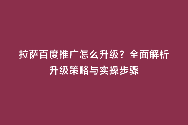 拉萨百度推广怎么升级？全面解析升级策略与实操步骤