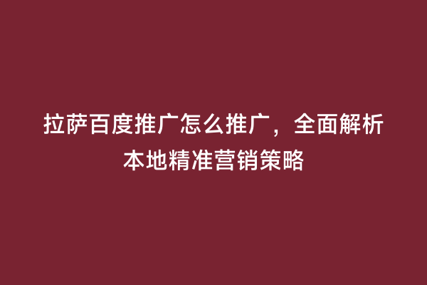 拉萨百度推广怎么推广，全面解析本地精准营销策略