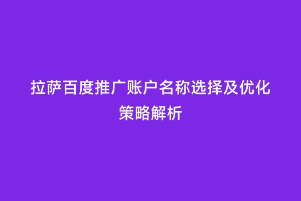 拉萨百度推广账户名称选择及优化策略解析