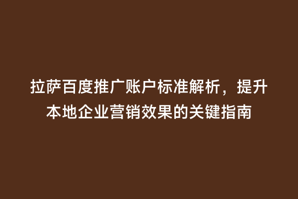 拉萨百度推广账户标准解析，提升本地企业营销效果的关键指南