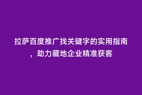 拉萨百度推广找关键字的实用指南，助力藏地企业精准获客