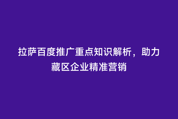 拉萨百度推广重点知识解析，助力藏区企业精准营销