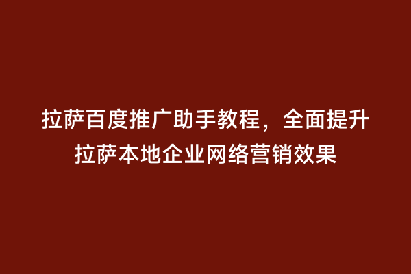拉萨百度推广助手教程，全面提升拉萨本地企业网络营销效果