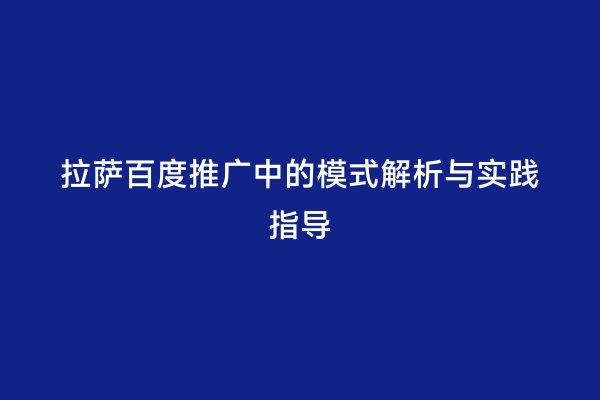 拉萨百度推广中的模式解析与实践指导