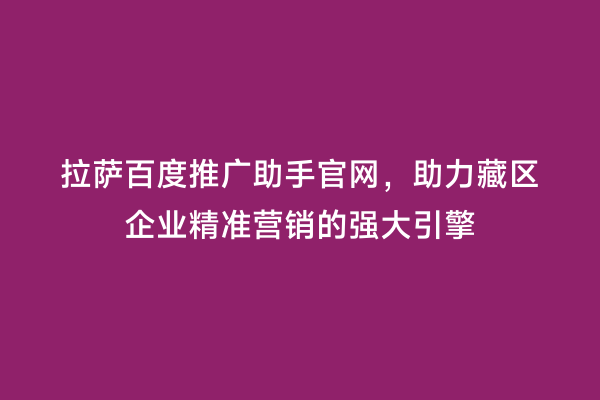 拉萨百度推广助手官网，助力藏区企业精准营销的强大引擎