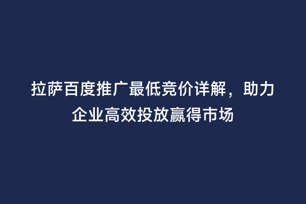 拉萨百度推广最低竞价详解，助力企业高效投放赢得市场