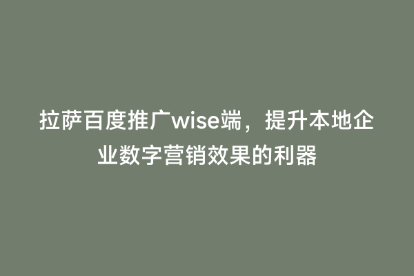 拉萨百度推广wise端，提升本地企业数字营销效果的利器