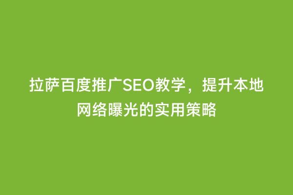 拉萨百度推广SEO教学，提升本地网络曝光的实用策略