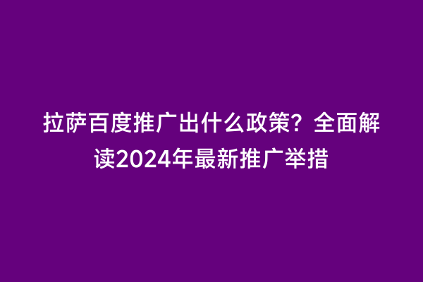 拉萨百度推广出什么政策？全面解读2024年最新推广举措