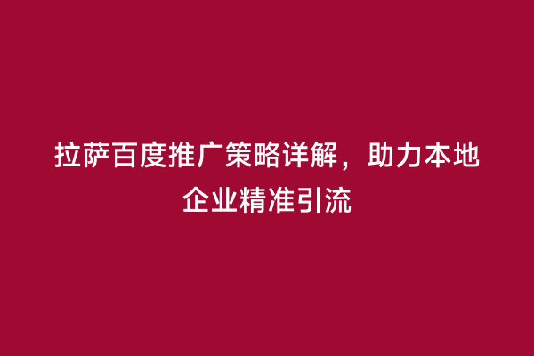 拉萨百度推广策略详解，助力本地企业精准引流