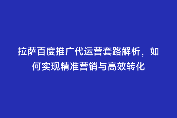 拉萨百度推广代运营套路解析，如何实现精准营销与高效转化