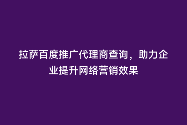 拉萨百度推广代理商查询，助力企业提升网络营销效果