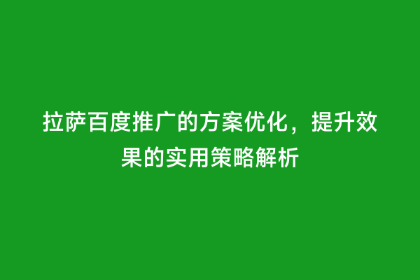 拉萨百度推广的方案优化，提升效果的实用策略解析