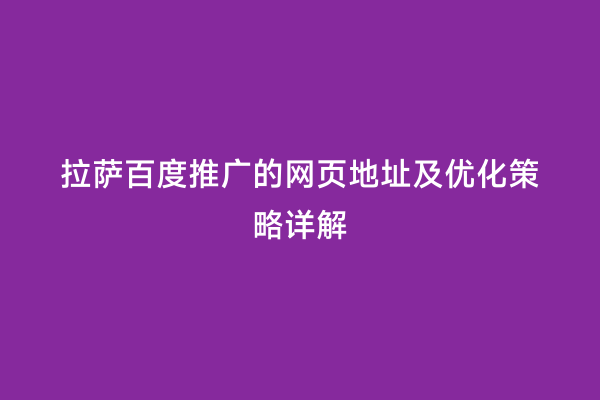 拉萨百度推广的网页地址及优化策略详解