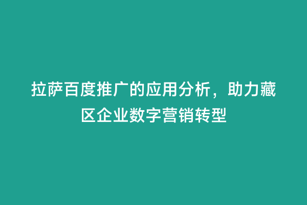 拉萨百度推广的应用分析，助力藏区企业数字营销转型