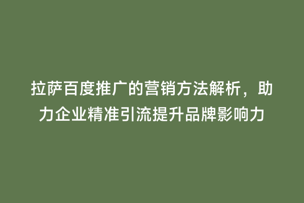 拉萨百度推广的营销方法解析，助力企业精准引流提升品牌影响力