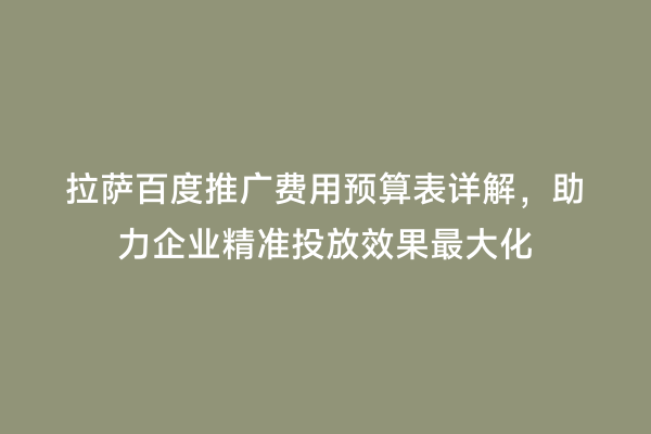 拉萨百度推广费用预算表详解，助力企业精准投放效果最大化