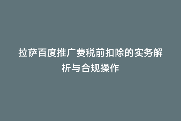 拉萨百度推广费税前扣除的实务解析与合规操作