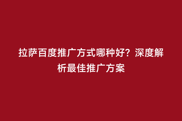 拉萨百度推广方式哪种好？深度解析最佳推广方案