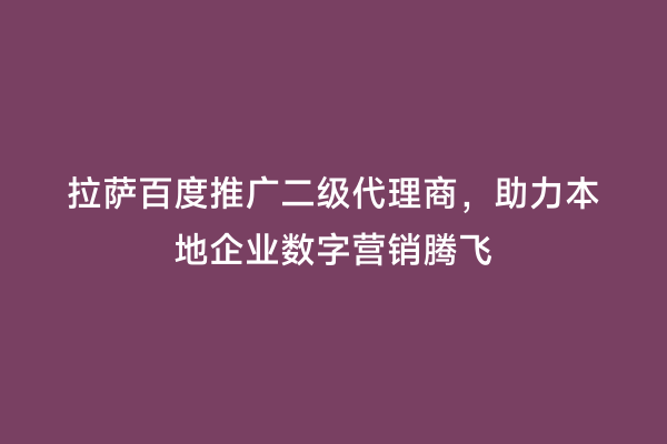 拉萨百度推广二级代理商，助力本地企业数字营销腾飞