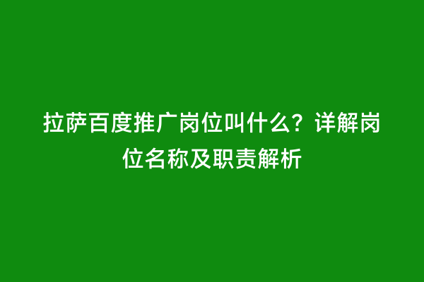 拉萨百度推广岗位叫什么？详解岗位名称及职责解析