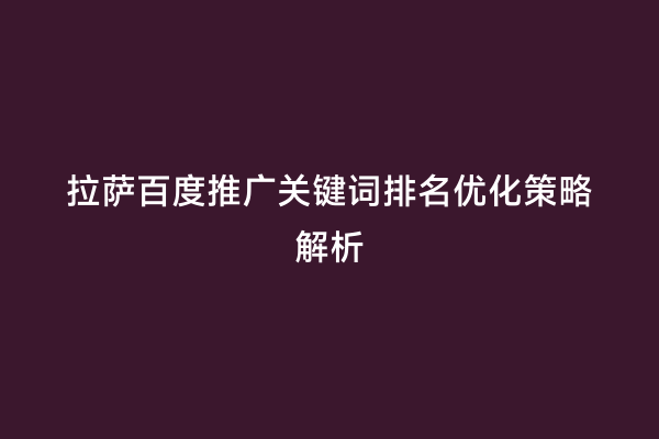 拉萨百度推广关键词排名优化策略解析
