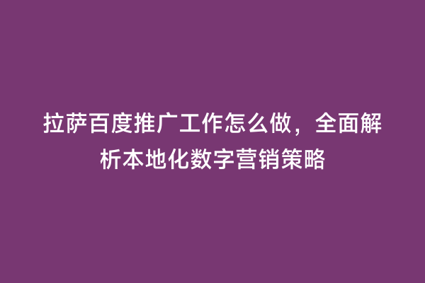 拉萨百度推广工作怎么做，全面解析本地化数字营销策略