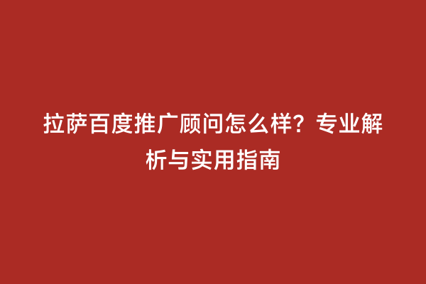 拉萨百度推广顾问怎么样？专业解析与实用指南