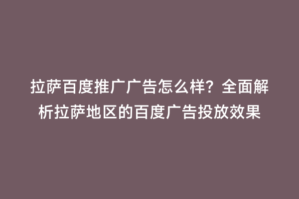 拉萨百度推广广告怎么样？全面解析拉萨地区的百度广告投放效果